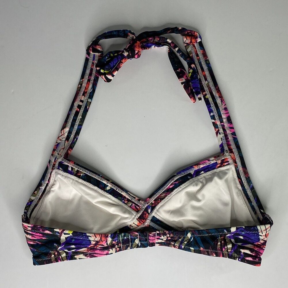 Pink Floral Bikini Top Sz S AA-C Victorias Secret Halter Embroidered Watercolor - Picture 5 of 14